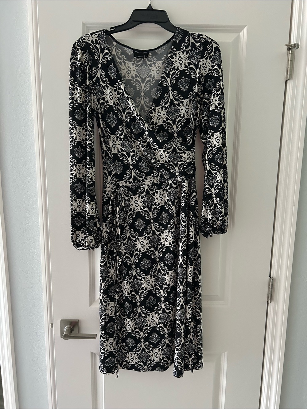 Max & Cleo Black and White Printed Wrap Dress